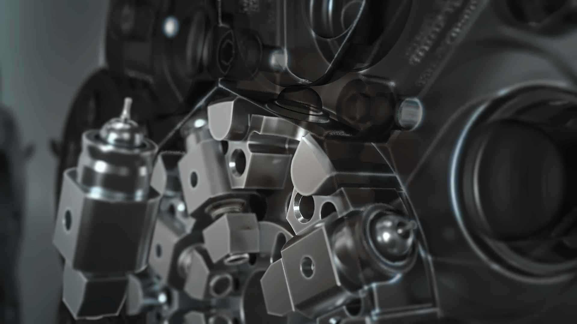 Rendering der Detailansicht eines EWIKON Produkts in der "Explosionsansicht" mit starker Tiefenschärfe.