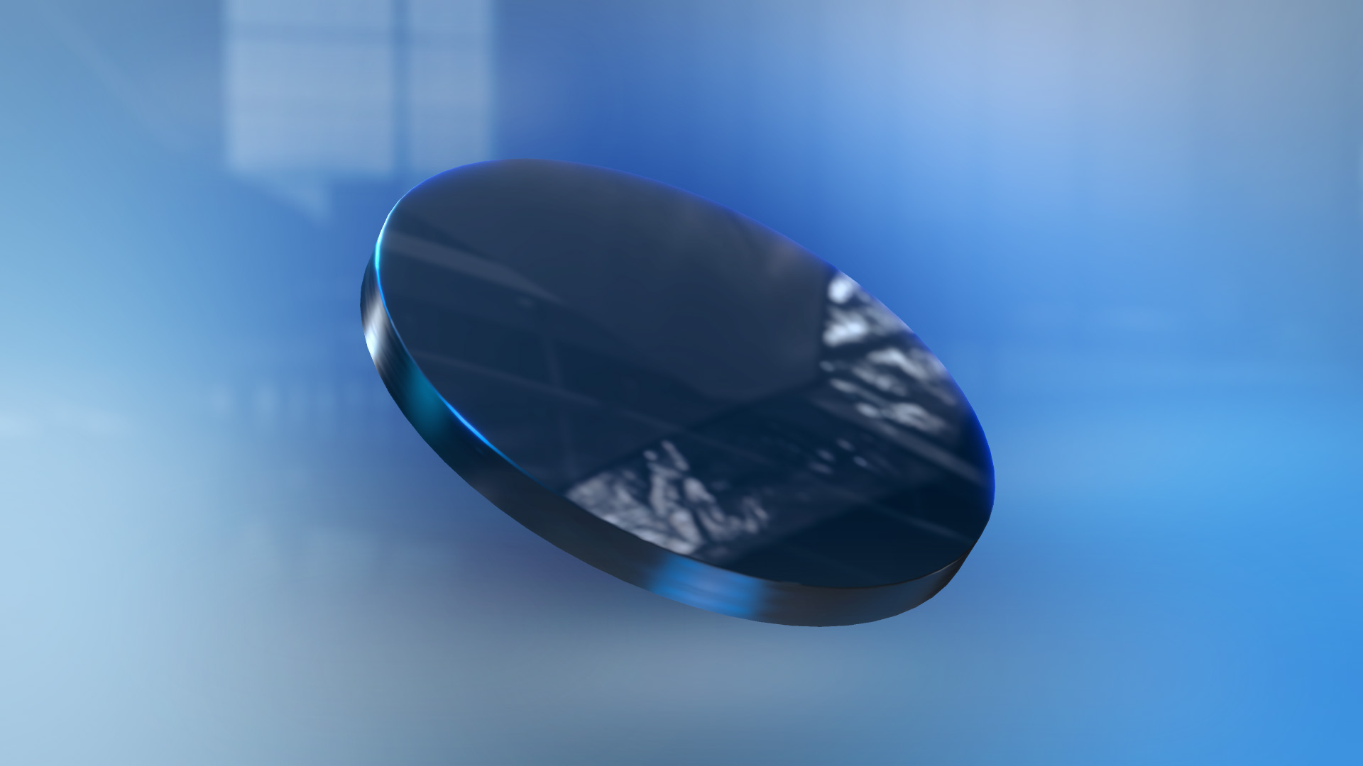  Close-Ups eines eishockeypuck-artigen Objekts, das als Ausgangsmaterial für die Herstellung von sogenannten Wafern dient.