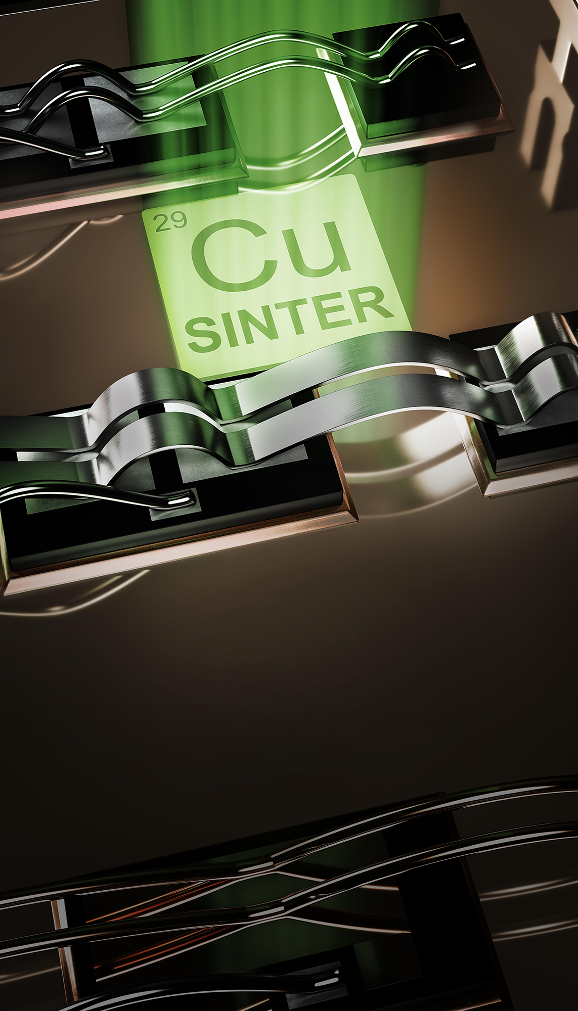 3D-Rendering einer Platine mit elektronischen Bauteilen, beleuchtet von grünem Licht, das moderne Elektroniklösungen zeigt.